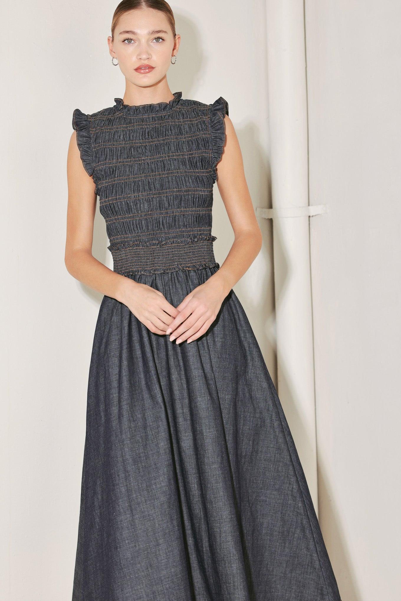ROMANTIC REVERIE DENIM MIDI DRESS